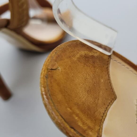 VTG Miu Miu Stilettos Leather Cognac Brown Open Toe Slingback Strappy Heels 10 - Picture 14 of 16